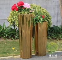 室內高瓶鏡面鈦金不銹鋼花盆組合