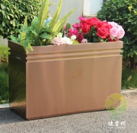 戶外拉絲玫瑰金不銹鋼方形花盆