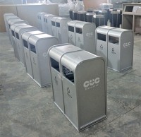 戶外銀色方形雙分類不銹鋼垃圾桶